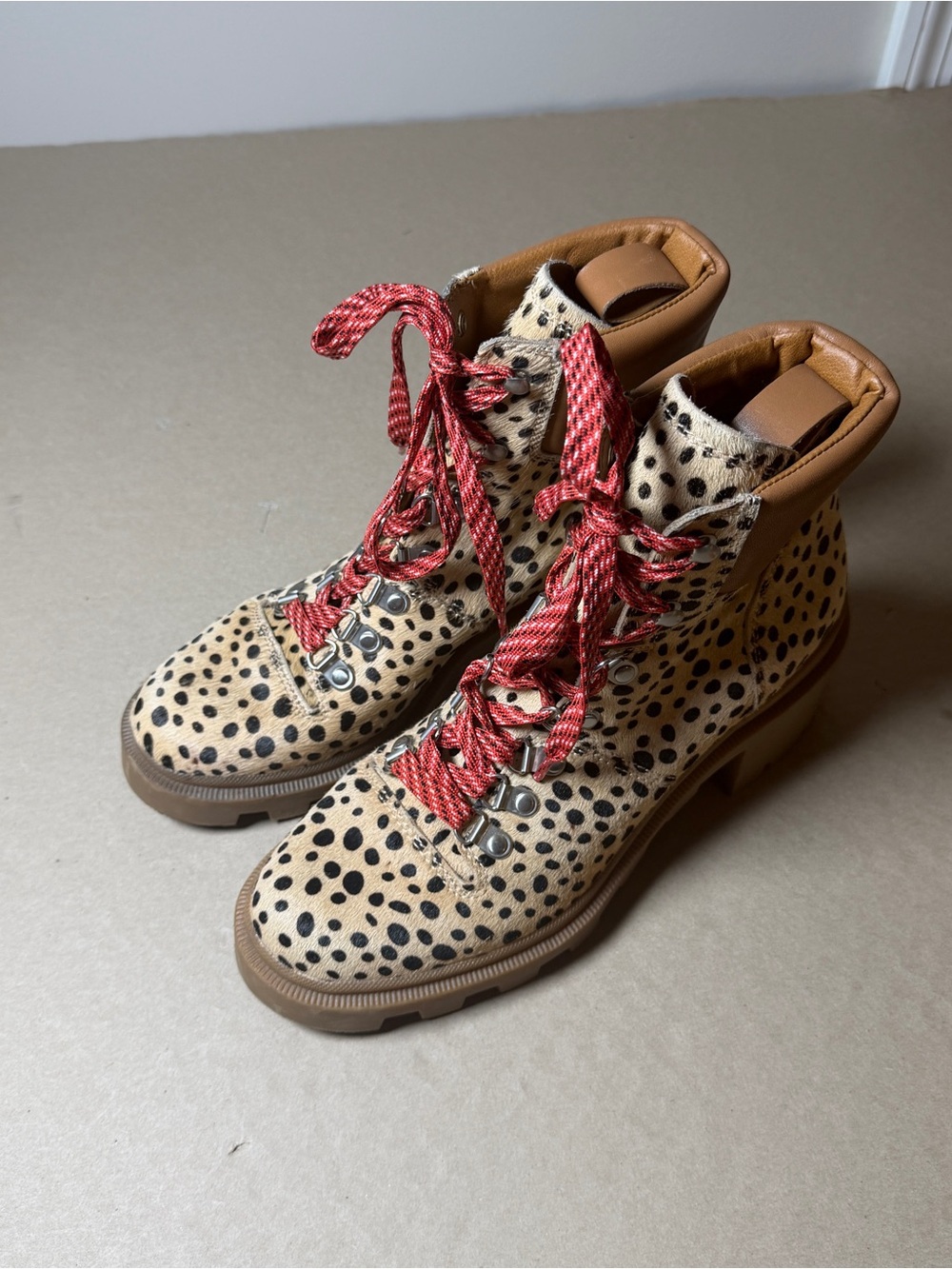 Dolce Vita ANTHROPOLOGIE Whitney Cheetah Animal Print Leather Chunky Boots 7.5